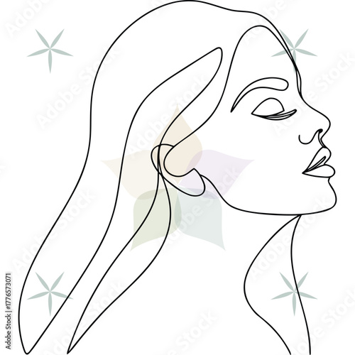 Serene Line Art Woman Profile With Closed Eyes Flowing Hair face minimalist abstract beauty single lineart
