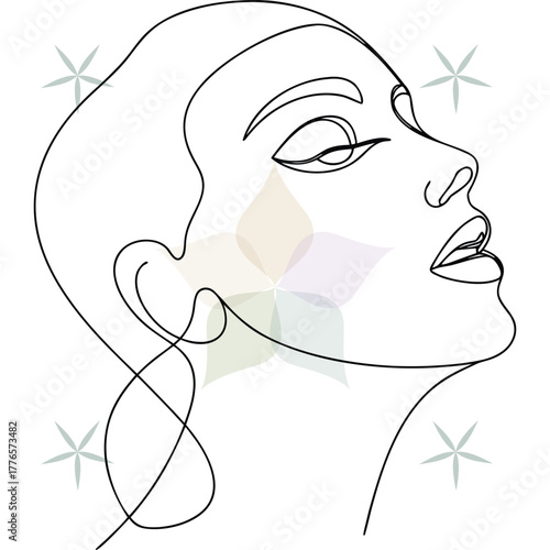 Elegant continuous line drawing a woman's profile with closed eyes face beauty abstract beauty single lineart