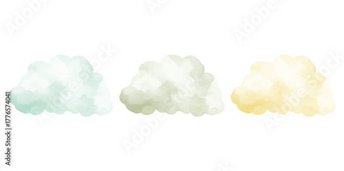 Set of three watercolor stains in different colors for design element, decoration, banner, card, template, web, and print