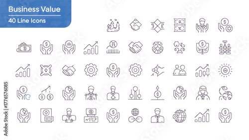 Business Value Icons Set Purple Outline Finance Growth Handshake Keywords: business, finance