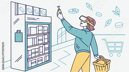 Augmented Reality Shopping Experience with AR Glasses and Virtual Items Vector 