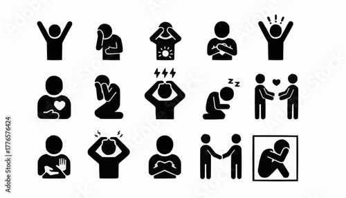 Silhouette person vector icon illustration set ( emotion, gesture etc. ) stock 