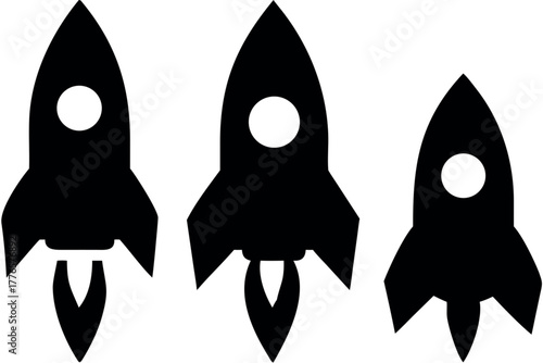 Bold rocket ship icons ready for launch, modern and sleek design elements for innovative projects