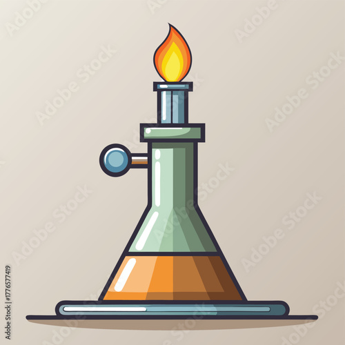Bunsen burner with blue flame on a stand