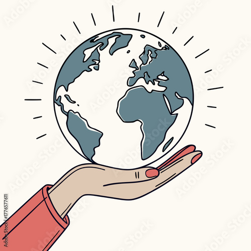 Illustration of a hand holding the earth, symbolizing global responsibility