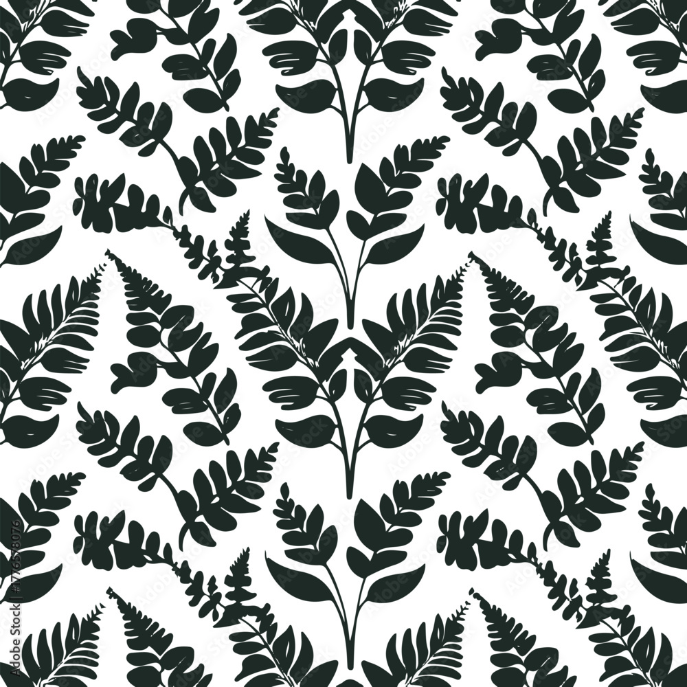Fototapeta premium Bold line art of a fern leaf repeating pattern 1