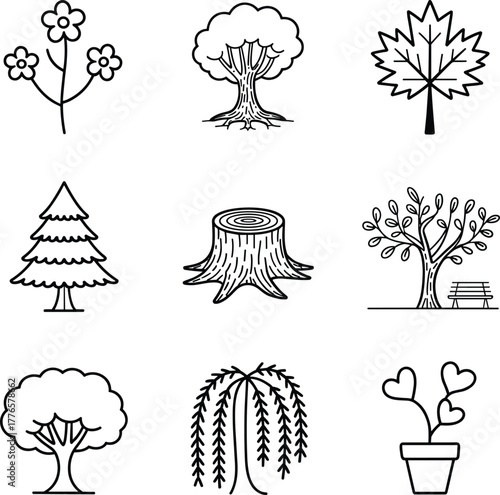 Tree and Plant Outline Icons Collection
