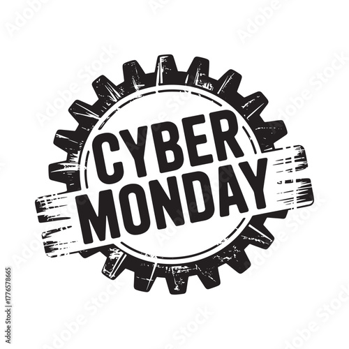 Cyber monday sale stamp with gear and grunge texture