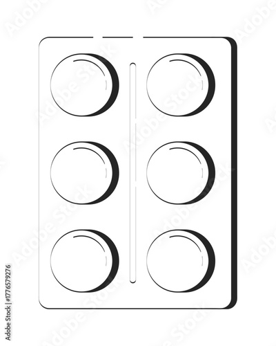 Blister pack of round medication pills doodle linear object. Pharmaceutical drugs packaging. Healthcare product 2D vector outline clip art drawing isolated on white. Hand drawn sketch illustration