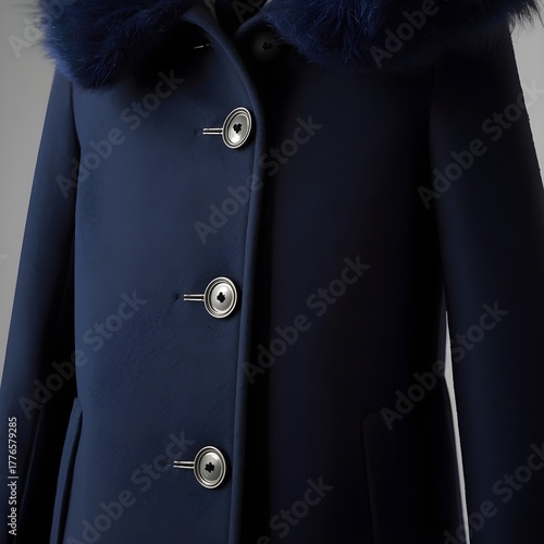 Navy Blue Winter Coat Background Video with Fur Collar and Buttons