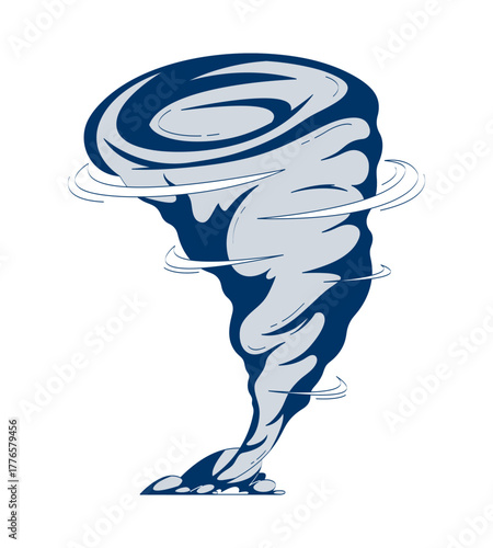 Spinning tornado natural disaster 2D doodle object. Swirling winds. Weather event. Cyclone windstorm cartoon element flat vector clipart isolated on white background. Hand drawn illustration