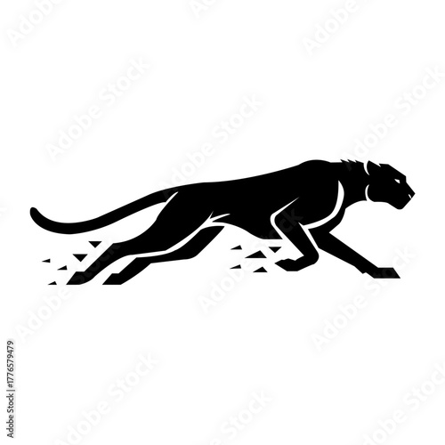 Photography Running cheetah silhouette icon, fast wild cat animal symbol, black speed vector
