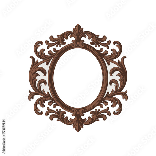 Ornate Vintage Wooden Oval Frame with Decorative Floral Elements