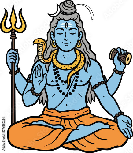 lord shiva Hindu god character vector illustration