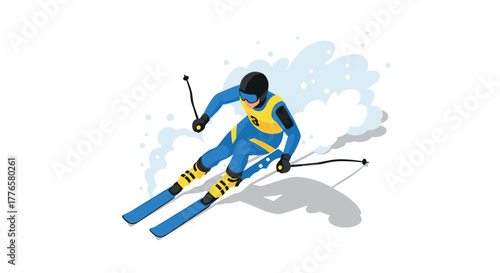 Dynamic winter sports action with skier in motion on snowy slope