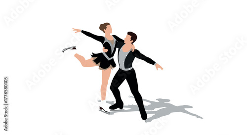 Elegant couple performing a graceful ice dance routine in minimalist silhouette style