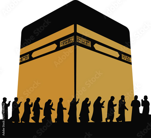 Silhouette of Pilgrims Praying at the Kaaba A Powerful Symbol of Faith and Unity in Islam A Spiritual Gathering
