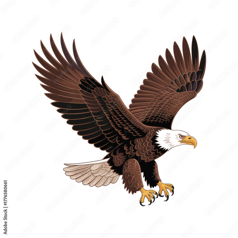 Obraz premium Bald Eagle Flying Vector Illustration on White Background