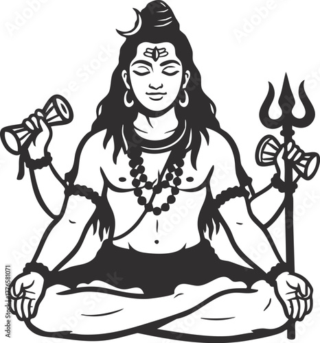 lord shiva Hindu god character vector illustration