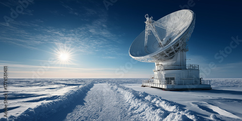 Satellite internet expansion in remote locations an ice-covered landscape with advanced technology infrastructure