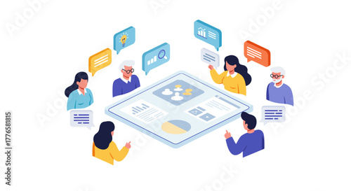 Team Collaboration Around a Digital Table Illustration.