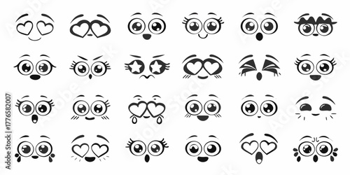 Collection of diverse cartoon eyes and expressions expressing various emotions and feelings