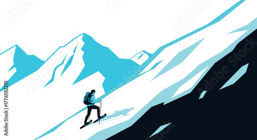 Minimalist skiing adventure on snowy mountain slopes