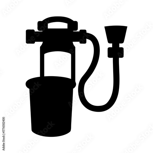 Industrial water pump and bucket silhouette