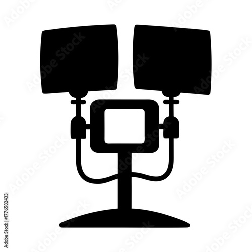 Two spotlights and a camera silhouette