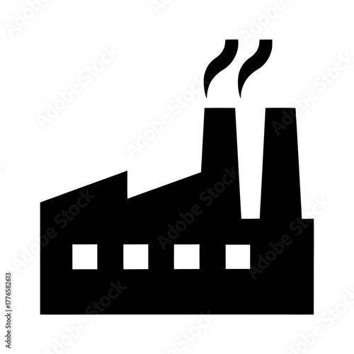 Industrial factory building silhouette with smoke silhouette