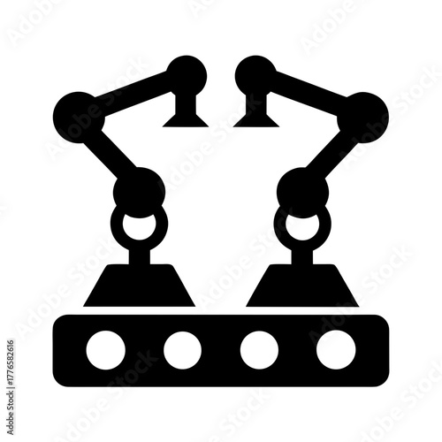 Two robotic arms over conveyor belt silhouette