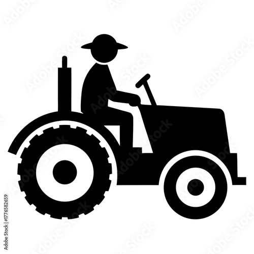 Farmer driving tractor silhouette