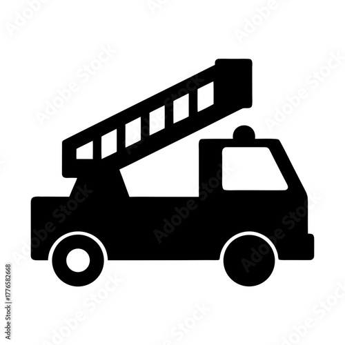 Black silhouette of a fire truck with ladder silhouette