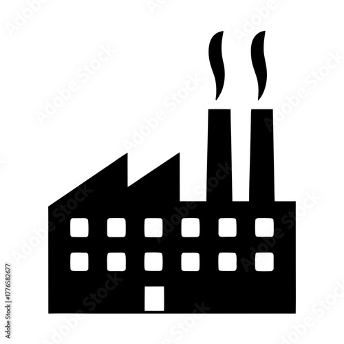 Industrial factory building with smoking chimneys silhouette