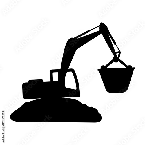 Excavator digging with bucket silhouette