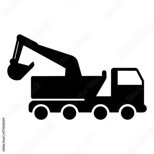 Excavator truck in silhouette for construction silhouette