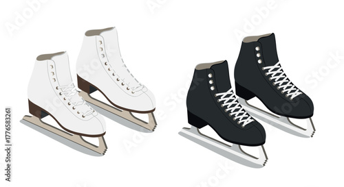 Classic white and black ice skates with laces on blades