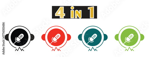 4-in-1 Podcast Microphone and Headphone Icons