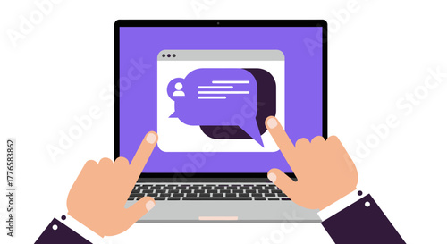 Laptop Screen Displaying Chat Bubble with Hands.