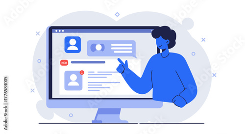 Person Interacting with Social Media on Computer Screen.