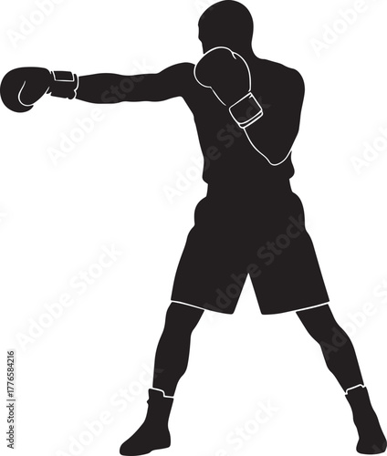 Professional boxer throwing left jab punch silhouette vector illustration sports concept icon