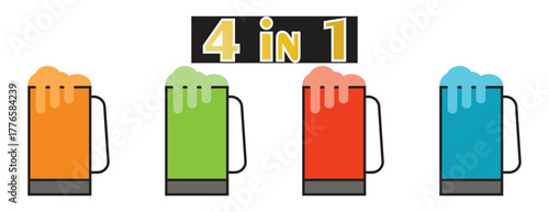 4-in-1 Colorful Foam Beverage Mugs Icon Set