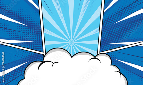 blue comic pop art background in retro style with cloud cartoon element