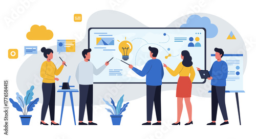 Team Collaboration Presenting Ideas on a Whiteboard.