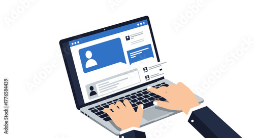 Person Typing on Laptop with Chat Bubbles.