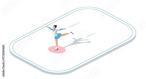 Ice skater performing on ice rink in isometric style