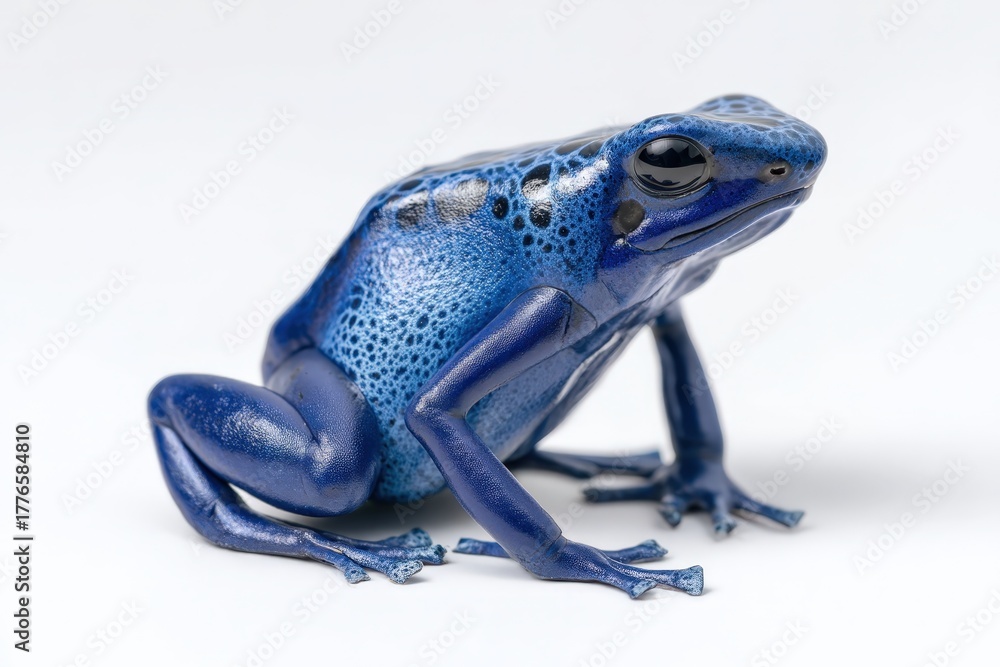 Obraz premium Bright blue poison dart frog sits on a light background