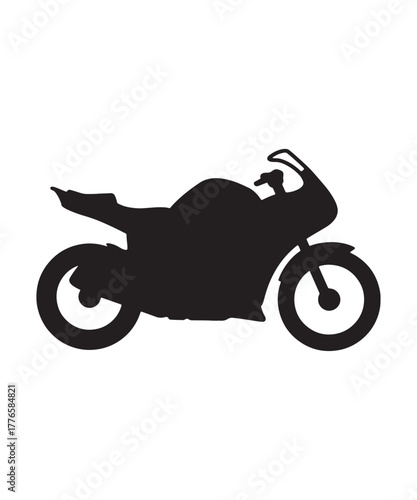 A striking black silhouette of a modern sports motorcycle