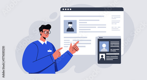 Man Presenting Resume on Digital Screen Illustration.