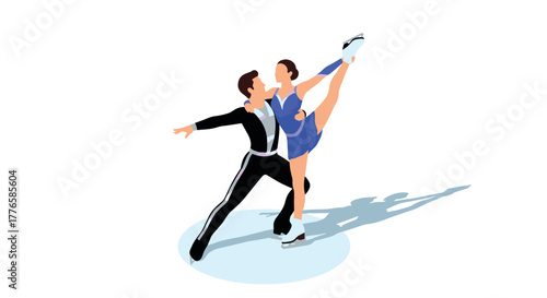 Isometric ice skaters performing elegant dance routine on ice